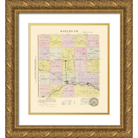 Barton Kansas - Everts 1887 Gold Ornate Wood Framed Art Print with Double Matting by Everts