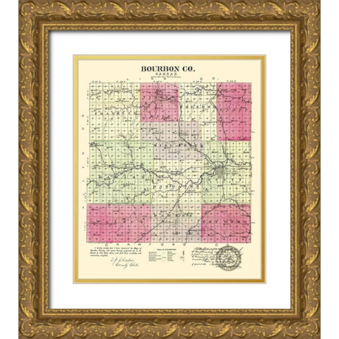 Bourbon Kansas - Everts 1887 Gold Ornate Wood Framed Art Print with Double Matting by Everts