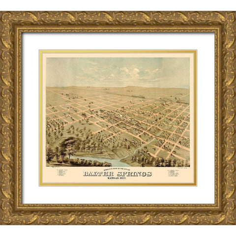 Baxter Springs Kansas - Glover 1871  Gold Ornate Wood Framed Art Print with Double Matting by Glover
