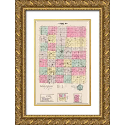 Butler Kansas - Everts 1887 Gold Ornate Wood Framed Art Print with Double Matting by Everts
