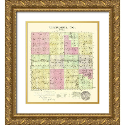 Cherokee Kansas - Everts 1887 Gold Ornate Wood Framed Art Print with Double Matting by Everts
