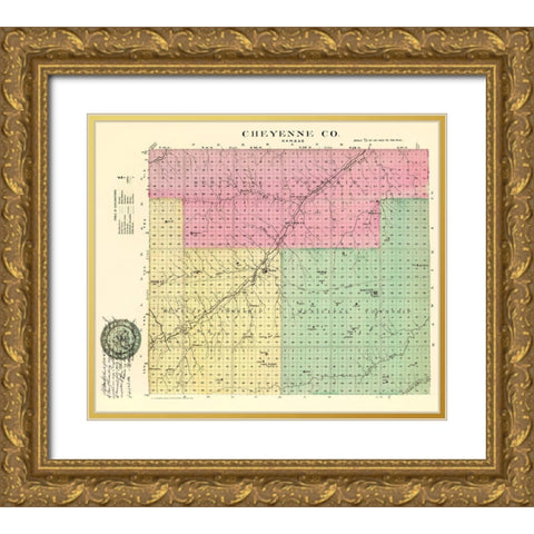 Cheyenne Kansas - Everts 1887 Gold Ornate Wood Framed Art Print with Double Matting by Everts