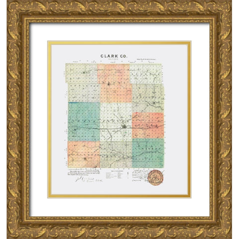 Clark Kansas - Everts 1887 Gold Ornate Wood Framed Art Print with Double Matting by Everts