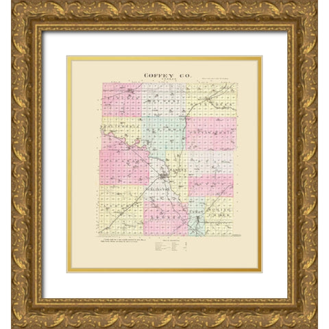 Coffey Kansas - Everts 1887 Gold Ornate Wood Framed Art Print with Double Matting by Everts