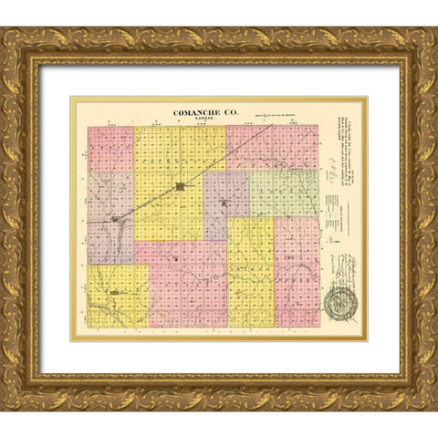 Comanche Kansas - Everts 1887 Gold Ornate Wood Framed Art Print with Double Matting by Everts