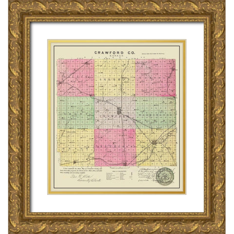 Crawford Kansas - Everts 1886 Gold Ornate Wood Framed Art Print with Double Matting by Everts
