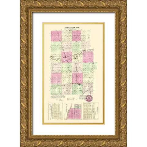 Dickinson Kansas - Everts 1887 Gold Ornate Wood Framed Art Print with Double Matting by Everts