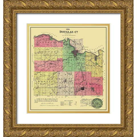 Douglas County Kansas - Allen 1886 Gold Ornate Wood Framed Art Print with Double Matting by Allen