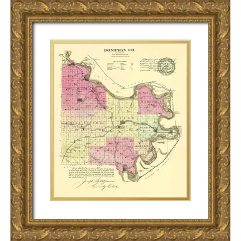 Doniphan Kansas - Everts 1887 Gold Ornate Wood Framed Art Print with Double Matting by Everts