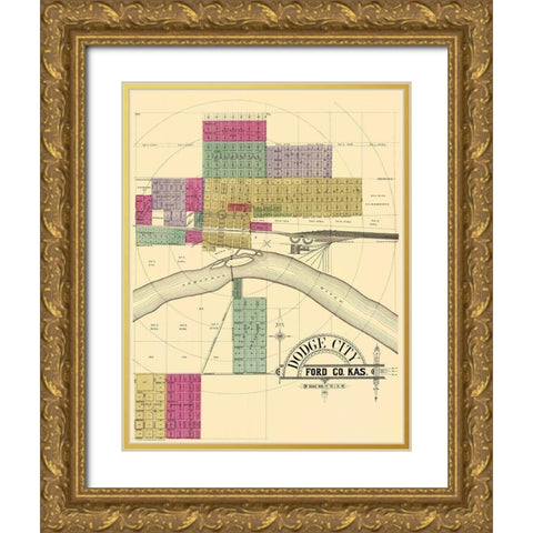 Dodge City Kansas - Everts 1887 Gold Ornate Wood Framed Art Print with Double Matting by Everts