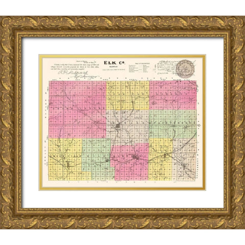 Elk Kansas - Everts 1887 Gold Ornate Wood Framed Art Print with Double Matting by Everts
