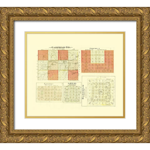 Garfield Kansas - Everts 1887 Gold Ornate Wood Framed Art Print with Double Matting by Everts