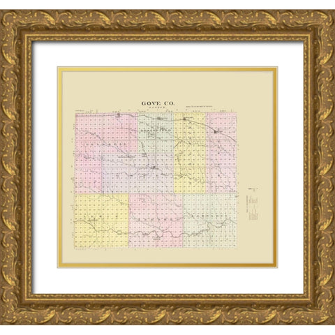 Gove Kansas - Everts 1887 Gold Ornate Wood Framed Art Print with Double Matting by Everts