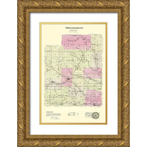 Greenwood Kansas - Everts 1887 Gold Ornate Wood Framed Art Print with Double Matting by Everts