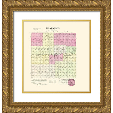 Graham Kansas - Everts 1887 Gold Ornate Wood Framed Art Print with Double Matting by Everts