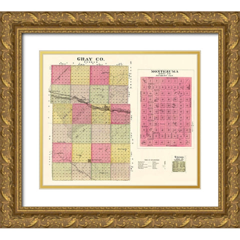 Gray Kansas - Everts 1887 Gold Ornate Wood Framed Art Print with Double Matting by Everts