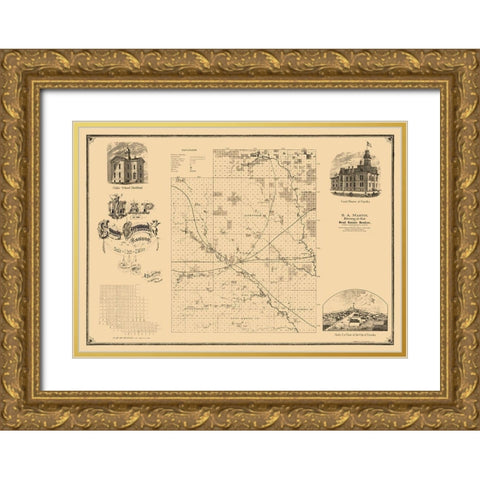 Greenwood County Kansas - Hoenscheidt 1877  Gold Ornate Wood Framed Art Print with Double Matting by Hoenscheidt