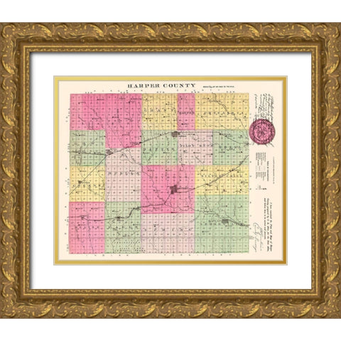 Harper Kansas - Everts 1887 Gold Ornate Wood Framed Art Print with Double Matting by Everts