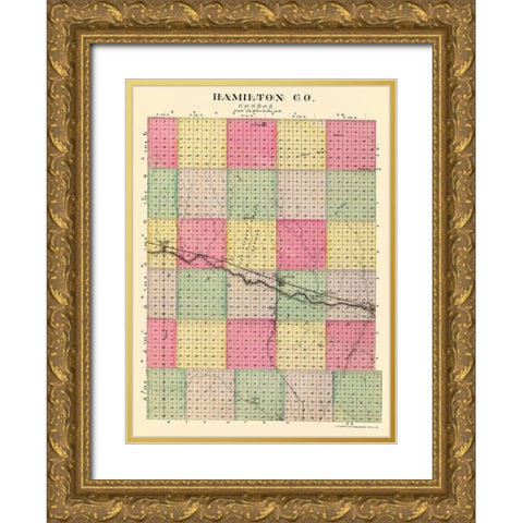 Hamilton Kansas - Everts 1887 Gold Ornate Wood Framed Art Print with Double Matting by Everts