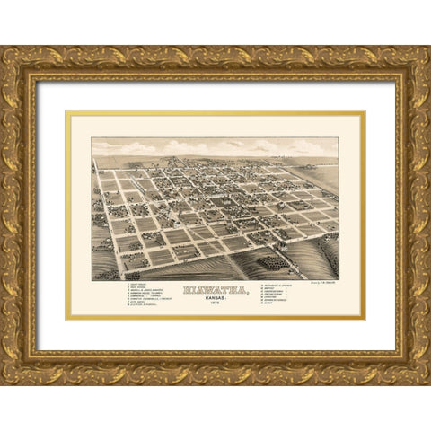 Hiawatha Kansas - Fowler 1879  Gold Ornate Wood Framed Art Print with Double Matting by Fowler