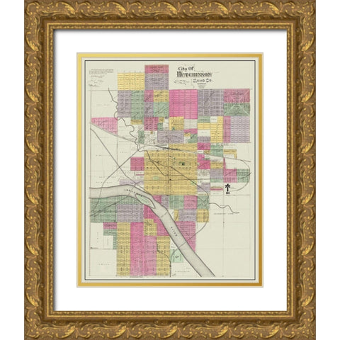 Hutchinson Kansas Landowner - Everts 1887 Gold Ornate Wood Framed Art Print with Double Matting by Everts
