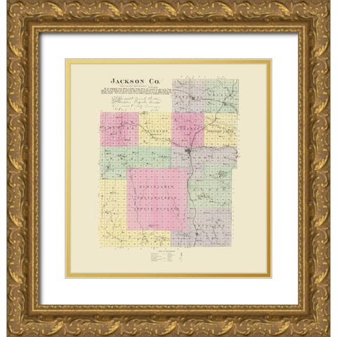 Jackson Kansas - Everts 1887 Gold Ornate Wood Framed Art Print with Double Matting by Everts