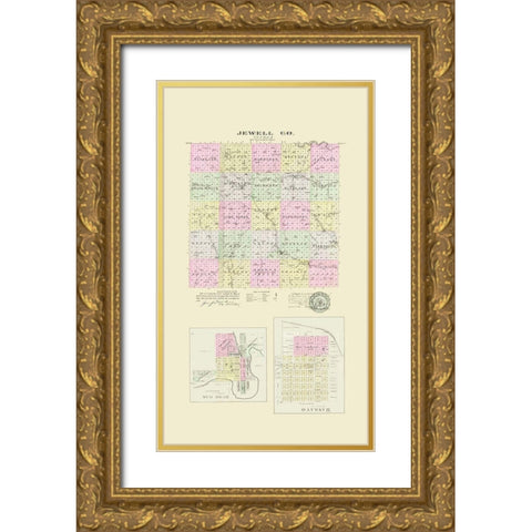 Jewell Kansas - Everts 1887 Gold Ornate Wood Framed Art Print with Double Matting by Everts