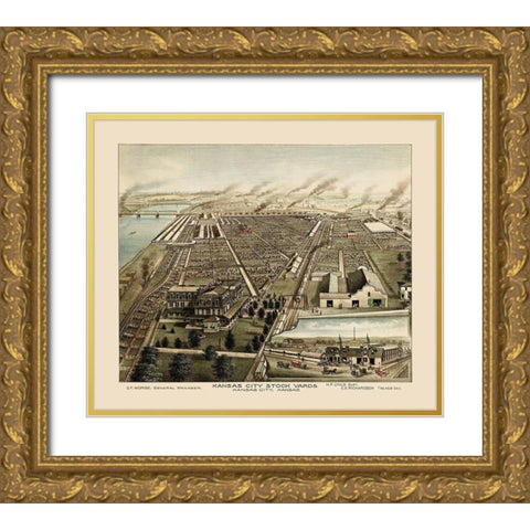 Kansas City Stockyards Kansas - Child 1870 Gold Ornate Wood Framed Art Print with Double Matting by Child