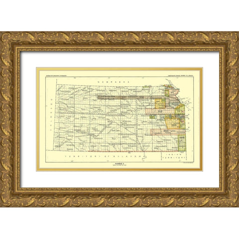 Kansas - Hoen 1896 Gold Ornate Wood Framed Art Print with Double Matting by Hoen
