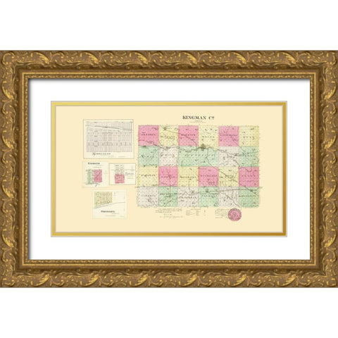 Kingman Kansas - Everts 1887 Gold Ornate Wood Framed Art Print with Double Matting by Everts