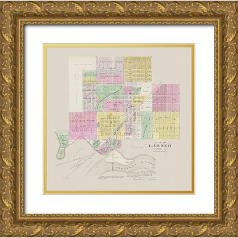 Larned Kansas - Everts 1887 Gold Ornate Wood Framed Art Print with Double Matting by Everts