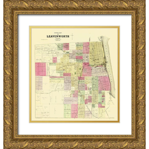 Leavenworth, North, 1 Of 3 Kansas Landowner Gold Ornate Wood Framed Art Print with Double Matting by Everts