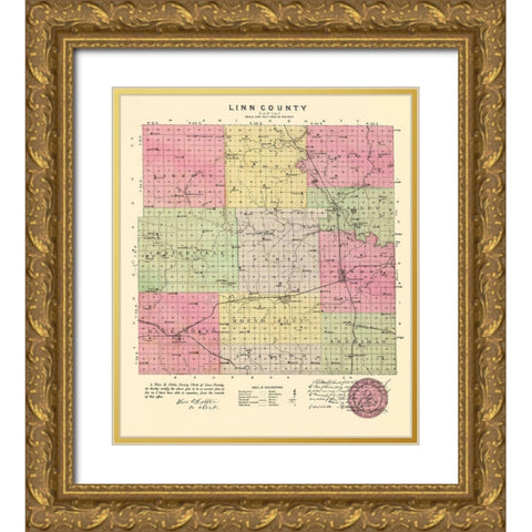 Linn Kansas - Everts 1887 Gold Ornate Wood Framed Art Print with Double Matting by Everts