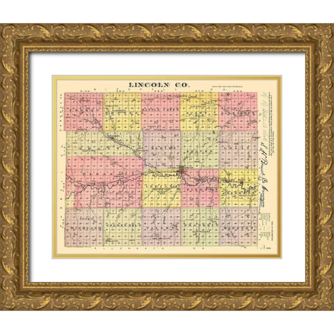 Lincoln Kansas - Everts 1887 Gold Ornate Wood Framed Art Print with Double Matting by Everts