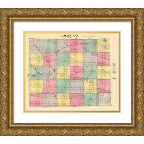 Logan Kansas - Everts 1887 Gold Ornate Wood Framed Art Print with Double Matting by Everts