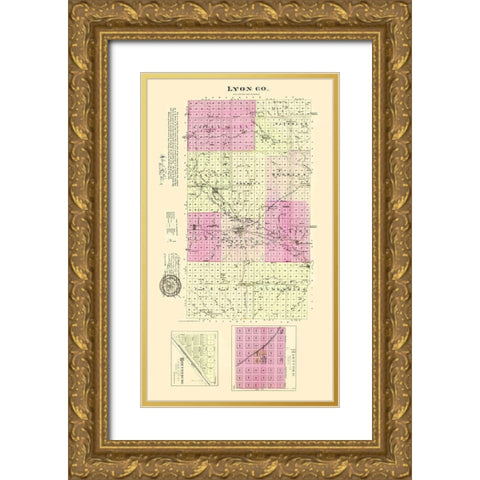 Lyon Kansas - Everts 1887 Gold Ornate Wood Framed Art Print with Double Matting by Everts