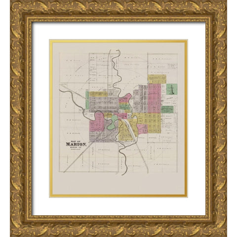 Marion Kansas -Everts 1887 Gold Ornate Wood Framed Art Print with Double Matting by Everts