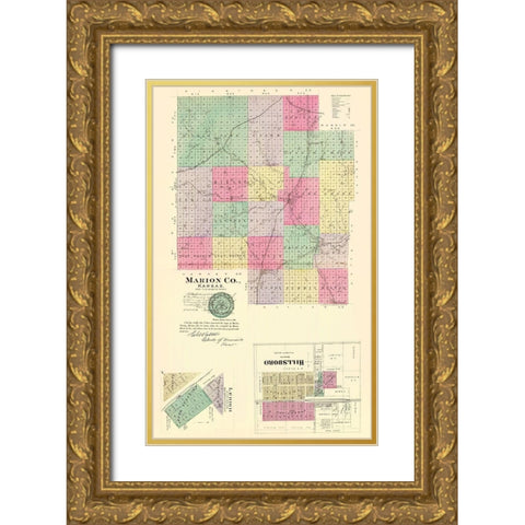 Marion Kansas - Everts 1887 Gold Ornate Wood Framed Art Print with Double Matting by Everts