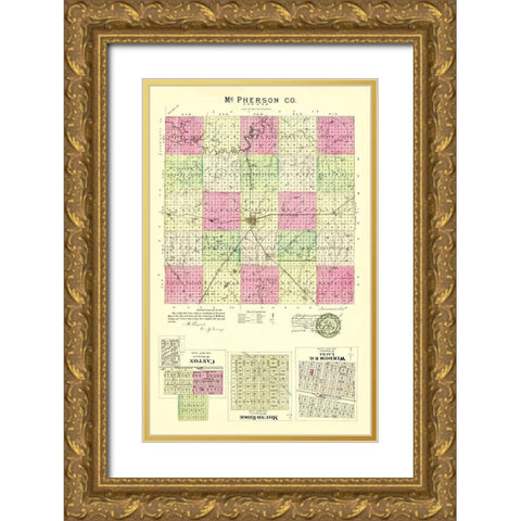 Mcpherson Kansas - Everts 1887 Gold Ornate Wood Framed Art Print with Double Matting by Everts