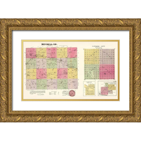 Mitchell Kansas - Everts 1887 Gold Ornate Wood Framed Art Print with Double Matting by Everts