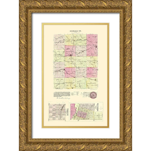 Nemeha Kansas - Everts 1887 Gold Ornate Wood Framed Art Print with Double Matting by Everts