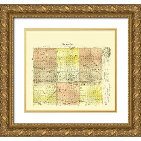 Ness Kansas - Everts 1887 Gold Ornate Wood Framed Art Print with Double Matting by Everts