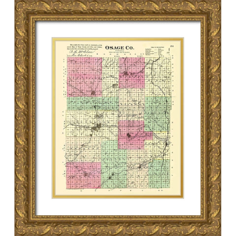 Osage Kansas - Everts 1887 Gold Ornate Wood Framed Art Print with Double Matting by Everts