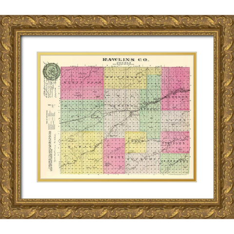 Rawlins Kansas - Everts 1887 Gold Ornate Wood Framed Art Print with Double Matting by Everts