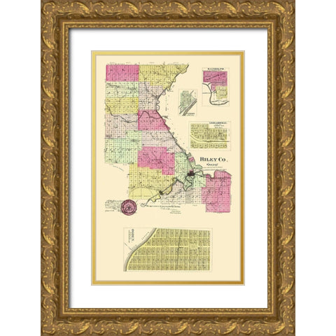 Riley Kansas - Everts 1887 Gold Ornate Wood Framed Art Print with Double Matting by Everts