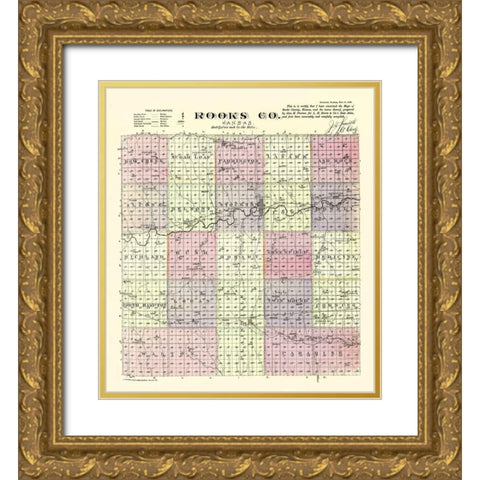 Rooks Kansas - Everts 1887 Gold Ornate Wood Framed Art Print with Double Matting by Everts