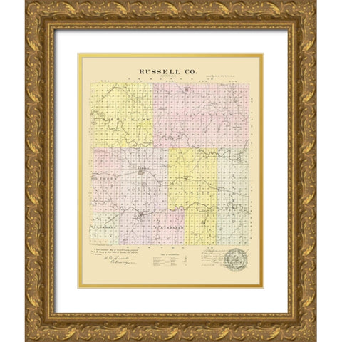 Russell Kansas - Everts 1887 Gold Ornate Wood Framed Art Print with Double Matting by Everts