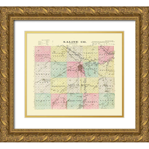 Saline Kansas - Everts 1887 Gold Ornate Wood Framed Art Print with Double Matting by Everts