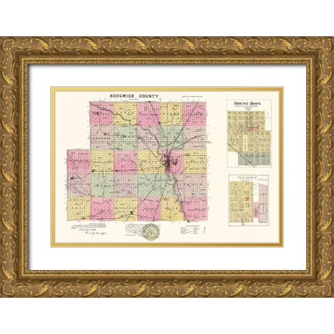 Sedgwick Kansas - Everts 1887 Gold Ornate Wood Framed Art Print with Double Matting by Everts