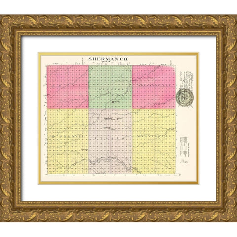 Sherman Kansas - Everts 1887 Gold Ornate Wood Framed Art Print with Double Matting by Everts